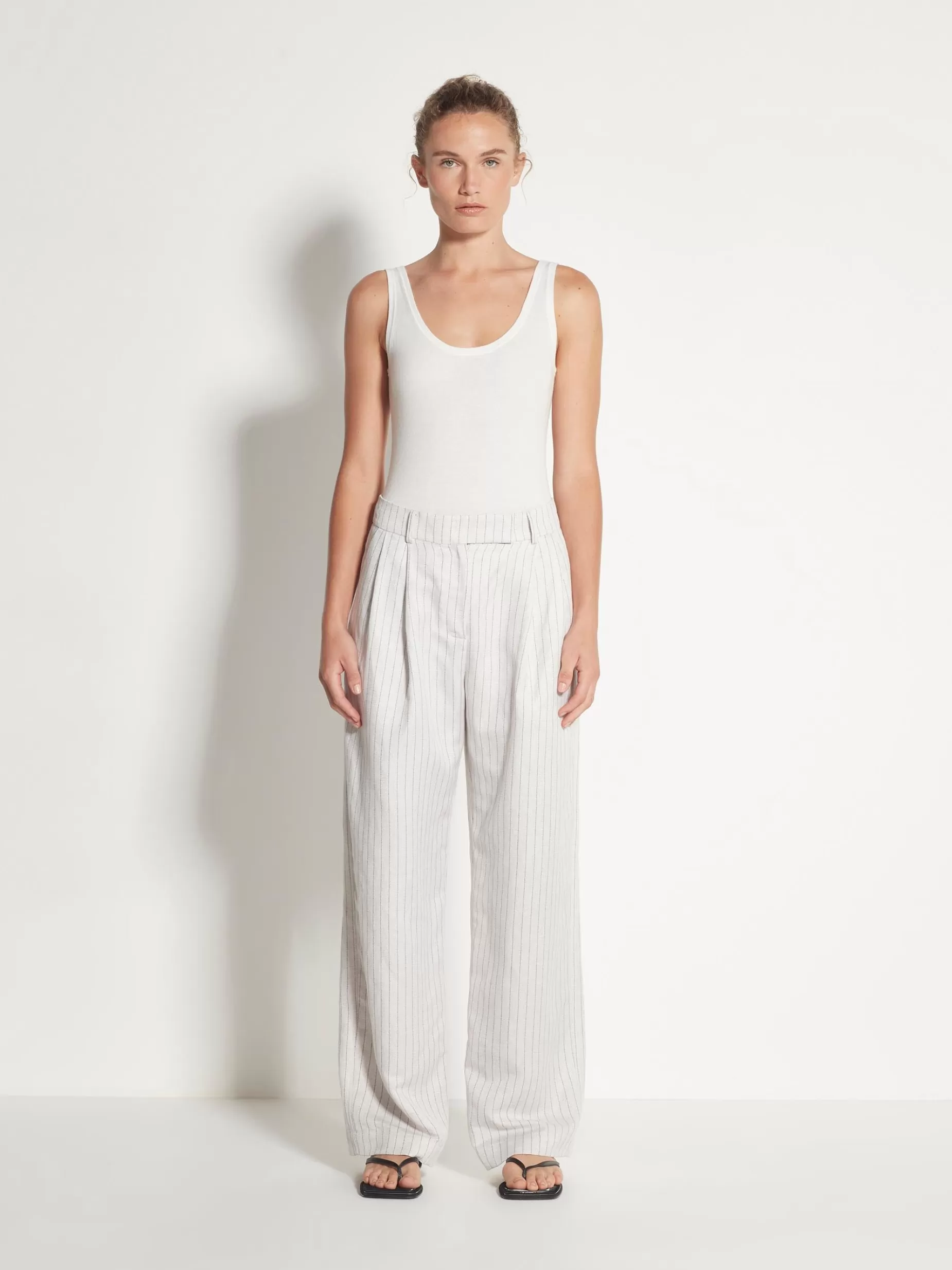 Women Juliette Hogan Boyfriend Pant Linen Stripe Suiting